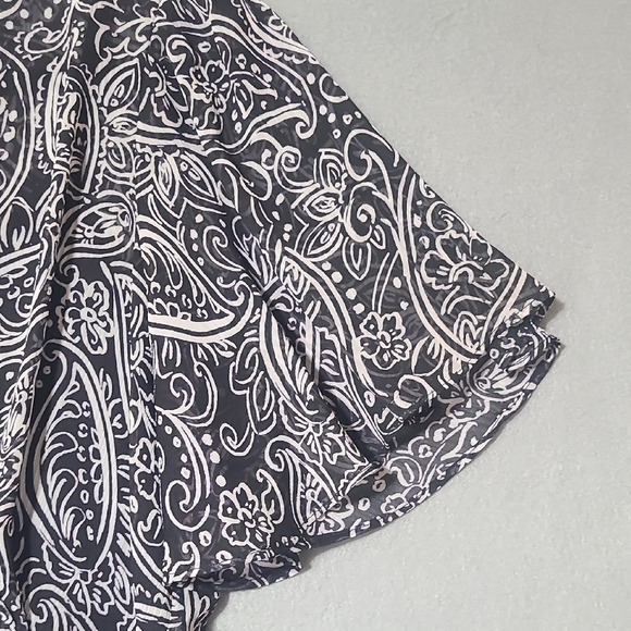 CALVIN KLEIN Women's Black Belted Hi Lo Paisley Surplice Neck Midi Dress -Size 6 - Picture 11 of 16